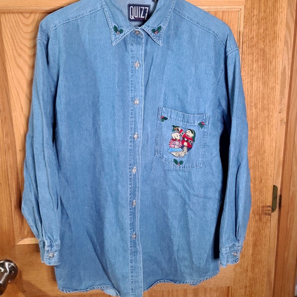 Christmas Bears Embroidered denim shirt